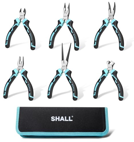 SHALL 6-tlg. Mini-Zangen-Set – Inkl. Drahtschneider, Seitenschneider, Elektrikerzange, Spitzzange, Langzange und gebogene Spitzzange – für Elektronik & DIY