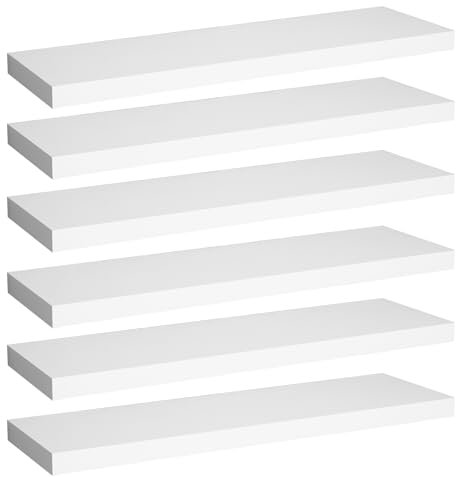 WOLTU 6er Set Wandregal Wandboard Bücherregal Regale für Deko Wandablagen aus MDF Holz,Hängeregal Weiss,70x22.9x3.8cm,RG9369ws-6