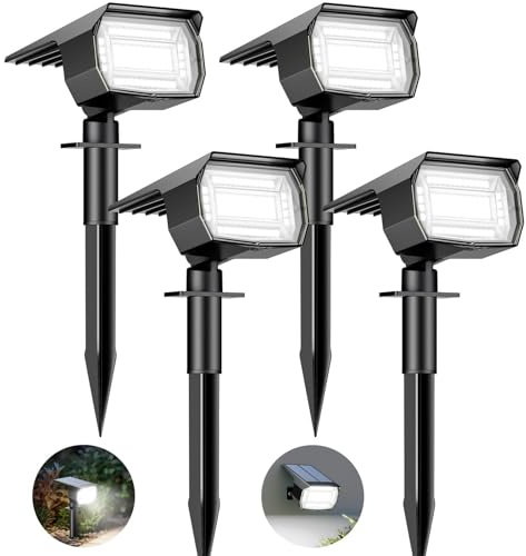 btfarm Lot de 4 Spot Solaire Exterieur, 72 LED Lampe Solaire Etanche IP65, Lumiere Solaire avec 3 Modes d'Éclairage, Réglable 120° Projecteur Solaire Extérieur pour Jardin Allée Chemin Blanc Froid