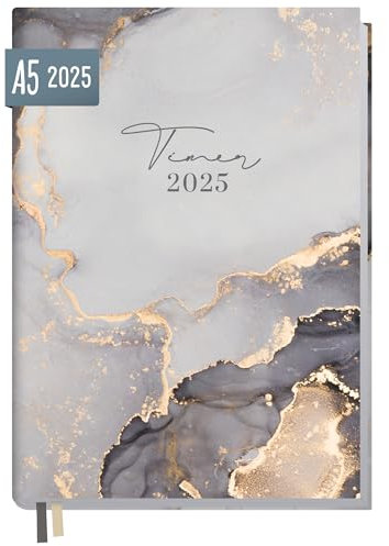Häfft® Chäff-Timer Classic Kalender 2025 A5 Grey Marble Buchkalender, Terminplaner, Terminkalender, Wochenplaner für 12 Monate: Jan. 2025 bis Dez. 2025 - nachhaltig & klimafreundlich