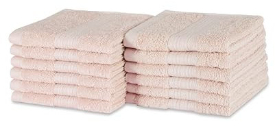 Amazon Basics Waschlappen aus Baumwolle, farbecht, 12 Stück, 30 x 30 cm, Blush Rosa