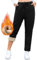 Aisprts Gefütterte Jogginghose Damen, Thermohose Damen Winter, Verdickte Warme Fleecehose Sweathose mit 2 Taschen, Elastischem, Bund Kordelzug, T2 Schwarz, S