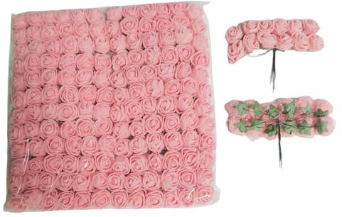 DODXIAOBEUL 144 pcs Mini Roses Artificial Flowers,Mini Roses for Crafts,Miniature Flowers for Dollhouse, for Gift Decoration, Handicraft DIY Flowers,Dollhouse Décor (144, Pink)