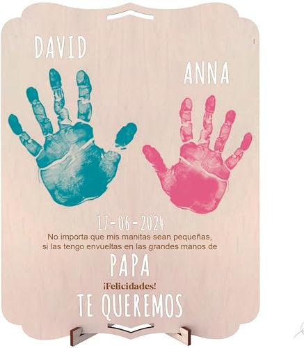 Nagu® Papa Opa Baby-Handabdruckrahmen Neugeborenes. Holzgeschenk 30x22 cm Platz für Fuß- und Handabdruck des Babys oder der ganzen Familie und Foto Inklusive Ständer und Buchstaben-Set für Namen-Daten
