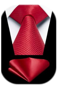 HISDERN Cravates à carreaux pour homme - Cravate à carreaux et mouchoir pour mariage formel et affaires, Rouge-3, taille unique