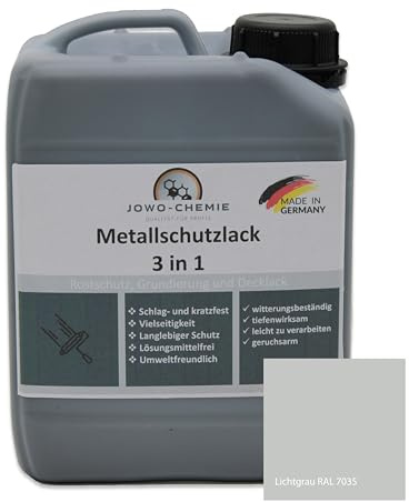 Metallschutzlack 3in1 (5kg) Metallfarbe Dauerhafter Schutz & hohe Beständigkeit, umfassende Lösung für den Schutz und die Veredelung von Metalloberflächen (Lichtgrau RAL 7035)