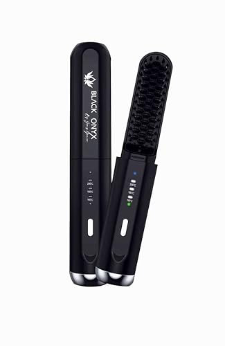 La Black Brush Glättbürste, Mini-Glätteisen, kabellos, wiederaufladbar, tragbare beheizte Bürste, Bartglätter für Herren, Glätteisen, Reisen, Glätteisen für feines Haar, kabelloser Haarglätter,