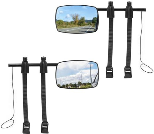 QWORK® 1 Pair Caravan Towing Mirror, Universal Adjustable Mirrors with Clamps & Rubber Straps, Compatible with SUV, Truck, Trailer, Camper, Vans