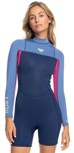 Roxy Prologue Damen Neoprenanzug, 2/2 mm, langärmlig, Reißverschluss hinten, dunkles Denim, Stoffe: Freemax Neopren an Körper und Beinen