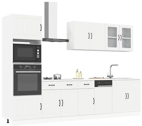 IKAYAA Mueble de Cocina 7 pzas, Kalmar, Muebles por Modulos, Cocina Completa, Armario Inferior de Fregadero, Armario Colgante para Horno Blanco-Type-2