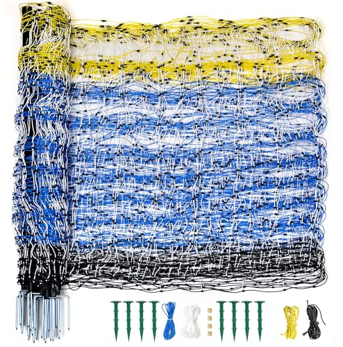 PPOLB Highly Visible Blue Electric Fence Netting, 35.4 H x 164' L, Portable Livestock Nets Mesh for Goats, Sheep, Hogs, Dog, Electric Fencing for Backyards, Homesteaders, Farms Ranches, and Gardens