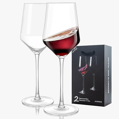COOKY.D Juego de 2 copas de vino tinto de cristal de color burdeos con caja de regalo para bodas, aniversarios, picnic, 520 ml