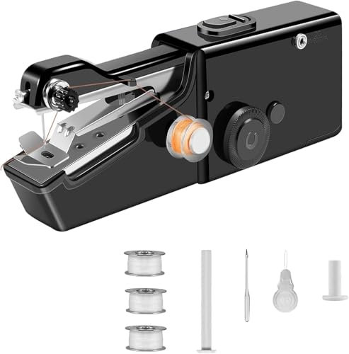 YwuLy Handnähmaschine, Tragbare Mini-Nähmaschine, Kabellose Tragbare Elektrische Handnähmaschine Mit Nähzubehör für Anfänger, Schnell Zu Nähen Geeignet,für Kleidung,Stoffe,Cutains,Home Travel(schwarz)