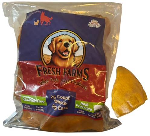 Fresh Farms 25 Pack Pig Ears Shaped Chews – Natural Single Ingredient Chews for All Breeds and Sizes – Thick, Tasty, Rawhide Free Treats – Long Lasting and Fully Digestible Pork Snacks