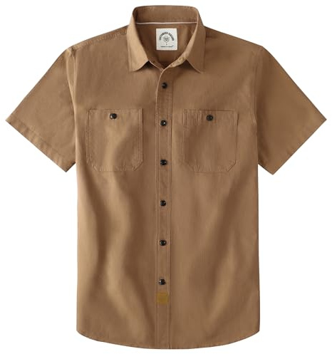 Dubinik® Camisa Hombre Manga Corta Chambray Algodón Ligero Corte Regular Dos Bolsillos Estilo Urbano Casual