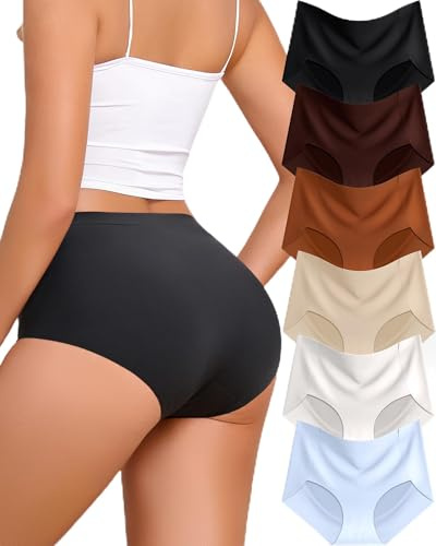 DWGVVX 6 Pack Womens Underwear Seamless Sexy Full Coverage Panties Briefs No Show Fall Clothes Lingerie Gift For Womens