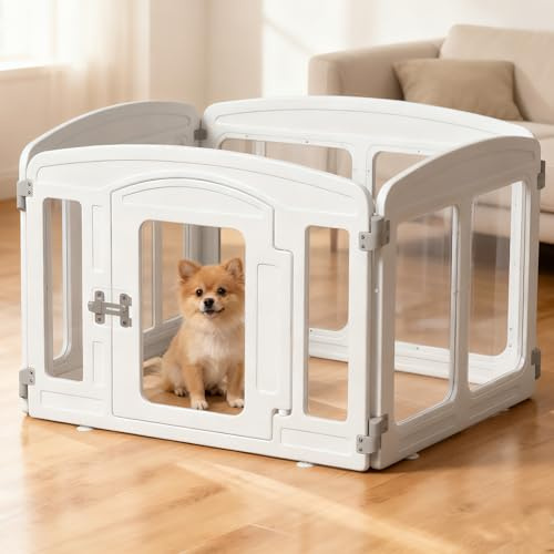 Lonkix Clear Puppy Playpen Indoor - Ideal for Small & Toy Dogs - Height 24 Inch, 4 Panels, White