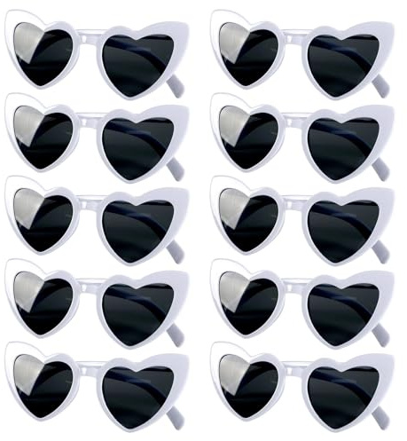 Gykutix 10 Paia Occhiali da Sole a Forma di Cuore Occhiali da Sole Uomo Donna Vintage occhiali Divertenti Festa Protezione UV Cuore Lenti per Matrimonio, Carnevale, Compleanno, Viaggi