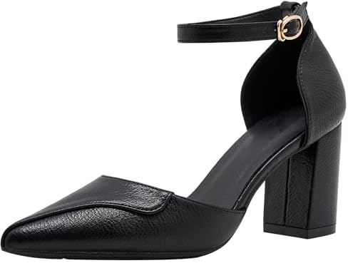 Dam blockklack pumpar spetsig tå slip-on kontor finskor, Svart 7 cm, 36 EU