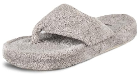 Acorn Women's Spa Thong Slippers with Cloud Contour Comfort - Arch Support and Plush Fluffy Terry Lining, Perfect for Beach, Camping, Poolside, or Bathroom Wear, Grey, 8 - 9