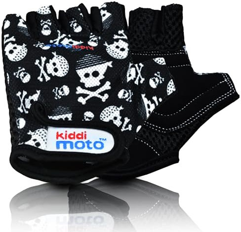KIDDIMOTO Kinder Fahrradhandschuhe Fingerlose für Jungen und Mädchen/Fahrrad Handschuhe/Bike Kinder Handschuhe (Skullz, S (2-5y))