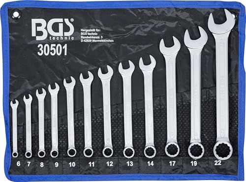 BGS 30501 | Maul-ringnyckelsats | 12 st. | SW 6 – 22 mm | inkl. Tetron rullväska | gaffelringnyckel