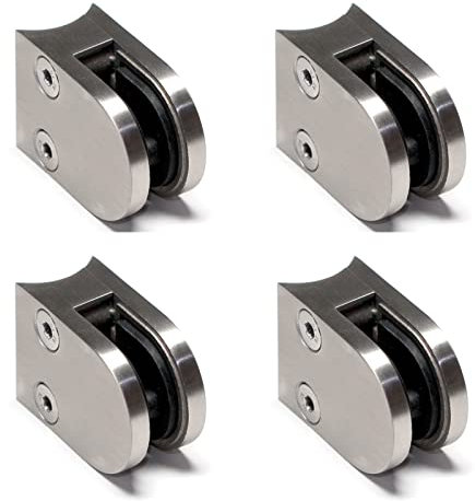 PRIOstahl Glashalter 4 Stück Glasklemmen Set Abstandhalter Klemmhalter 50 X 40 x 26 mm für Ø 42,4 mm Glas 6mm Glasklemmhalter Glasplattenhalter für Geländer Treppengeländer Balkon aus Edelstahl V2A