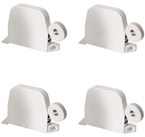 Rollwin 4x Rolladen Gurtwickler Aufputz - aus Deutschland - 185mm Lochabstand Weiß - Maxi Rollladen Aufwickler mit 5m Gurt 23mm Grau genoppt Maxi Wickler aufklappbar inklusive Rolladengurt