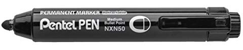 Pentel Pen NXN50-AX, Marqueur permanent rétractable pointe conique moyenne, Noir, Lot de 12