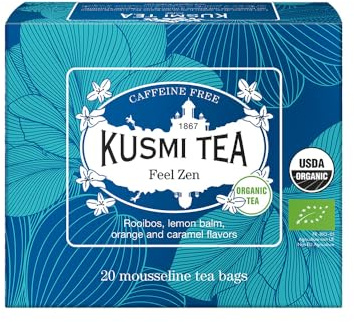 Kusmi Tea Feel Zen Bio - Bio Rooibos Beuteltee mit Apfel, Karamell und Orange Aromen - Koffeinfreie Kräutertee Mischung - Box mit 20 Musselin Teebeuteln