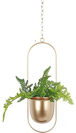 TENMEDARY Blumentopf Hängend Metall Blumenampel Schwarz Hängetopf für Pflanzen Übertopf Hängend für Außen Innen Terrasse Balkon Zimmerpflanzen, Sukkulenten, Luftpflanzen (Goldener Oval)