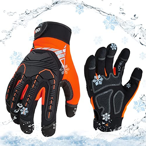 Vgo... Guante Invierno de Trabajo Impermeables Resistentes, Guantes Protección Antivibración para Obra Portero Montaje Mecánicos, 1 par