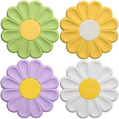 Kaxich 4 Stück Topfuntersetzer Silikon Topflappen Untersetzer Gänseblümchen Topf Halter Hitzebeständigerung rutschfest für Heiße Töpfe und Pfannen