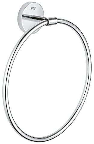 GROHE QuickFix Start Cosmopolitan, portasciugamani ad anello metallo, fissaggio nascosto, viti e tasselli inclusi, montaggio facile con GROHE QuickGlue, misura 222 mm, Cromo, 41167000