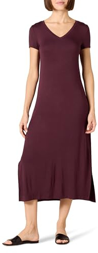 Amazon Essentials Women's V-Neck Short-Sleeve T-Shirt Jersey Midi Dress, Dark Purple, XS