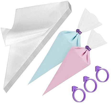 Saleependent Set da 100 Sacchetti USA e Getta da 31 cm, Borse per Guarnire, Ldeali per La Decorazione di Torte, con 3 Cinturini per Sigillatura a Tenuta. Trasparente.