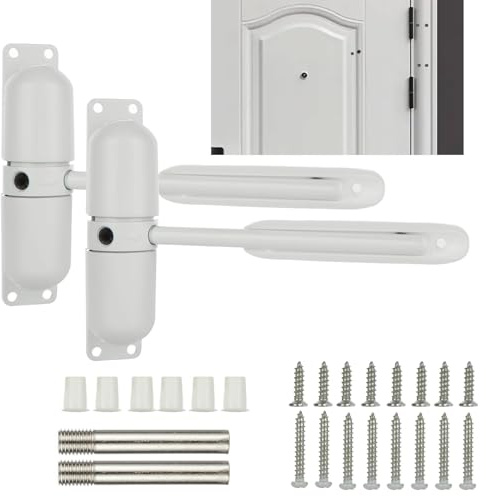2PCS Automatic Door Closer Safety Spring Door Closers, 4-1/2or 3-1/2” Adjustable Closing Door Hinge Black & White Door Closer Auto for Self-Closing, Residential, Commercial (White)