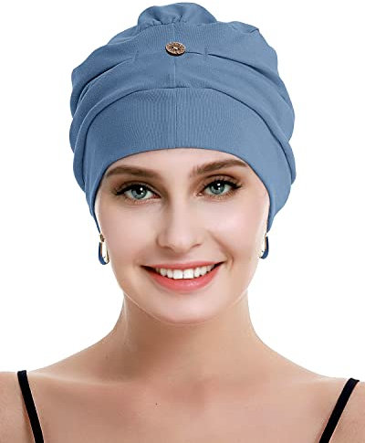 osvyo Baumwolle Chemo Kopfbedeckung für Damen Krebs Haarausfall Hut - Baumwolle Leichte Kopfbedeckung Versiegelte Verpackung Cerulean BLAU