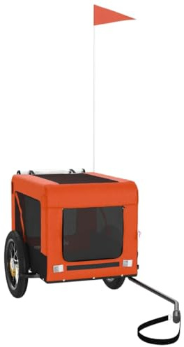 vidaXL Remorque de Vélo pour Animaux de Compagnie, Chariot à Vélo pour Chien avec Roues, Poussette de Chien, Orange et Noir Tissu Oxford et Fer