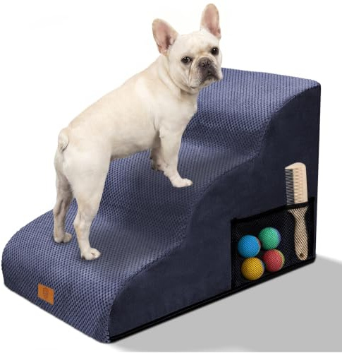 MASTERTOP Escalier pour Chien Canapé à 3 Marches, Mousse Haute Densité-Bleu