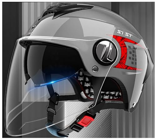 stdpcxz Jethelm Motorradhelm Mit Visier, ECE-Zertifiziert Für Herren Und Damen Für Moped Mofa Scooter Und Roller Retro Helm Design, Halbschalenhelm Rollerhelm Für Cruiser Chopper 4,55-62CM