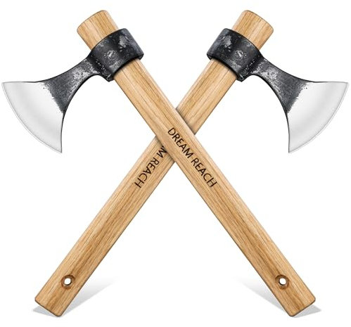 Dream Reach 2PCS Beil Axt - Handgeschmiedet Äxte Holz Spalten, Wikingeraxt mit Holzgriff für Garten Männer Geschenke
