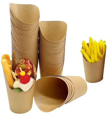 Jcakes 50 Vasos De Papel De Estraza De 12oz, Cajas Para Papas Fritas De Papel Kraft, Vasos De CartóN Para Alimentos, CartóN Caramelo Contenedor,Para Fiestas, Postre Congelado, Pastel Para Hornear