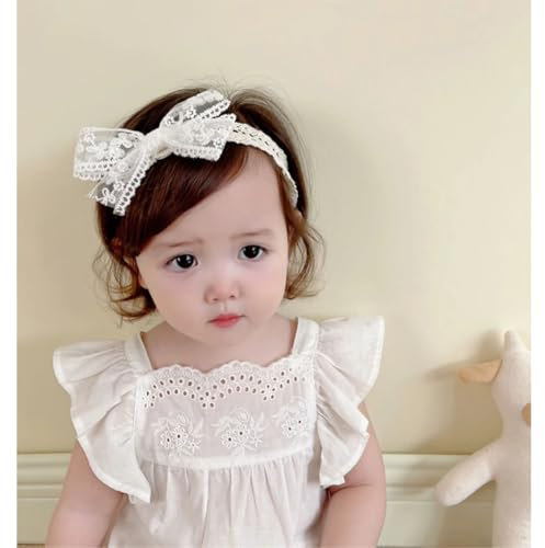 Baby Mädchen Stirnbänder Weiß Dehnbare Stirnband Doppelspitze Spitzebowknot-Haarband Weich Baby Hairband Neugeboren Haarschmuck Babygeschenke für Neugeborene（Weiß Spitzenschleife）