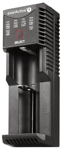 everActive Ladegerät für Akku 18650 AAA AA C, professionell und schnell, mit powerbank Funktion, Modell: UC-100C, schwarz