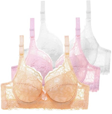 Lot de 3 Soutien Gorge avec Armature Femme Sexy BrassièRe Dentelle Push Up Soutien-Gorge Grandes Tailles Couleur Unie Lingerie Française Bralette A La Mode Classique De Base Casual Sport Bra