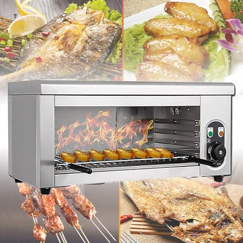 Electric Salamander Oven, 2000W Commercial Cheese Melter Grill + Adjustable Grid, Temperature Range: 50-300°C, 12H Timing - Stainless Steel Broiler, for Melt Cheese