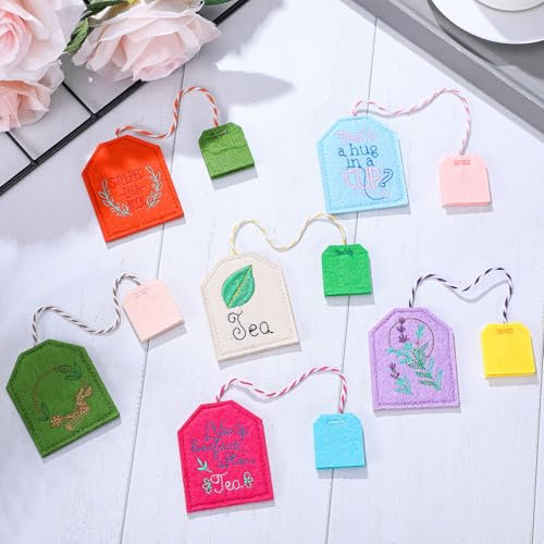 Skyygemm 6 Pcs Colorful Tea Bag Bookmarks for Women Tea Party Favors Cute Hand Embroidered Bookmarks Gift for Holiday Mom Women Book Reading Lovers