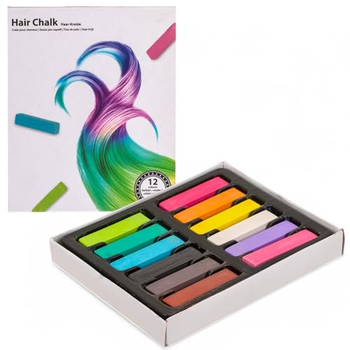MIJOMA Set di gessetti per capelli – gesso temporaneo per bambini e adulti – colori intensi per uno stile creativo – facile da lavare, ideale per carnevale, feste, festival e cosplay (multicolore, 12