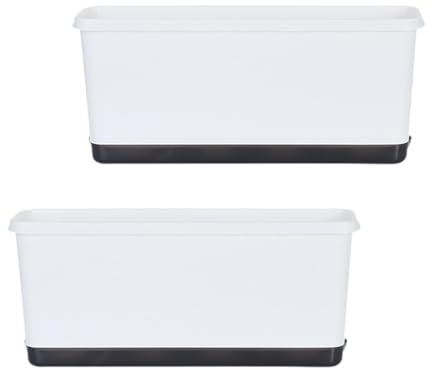 HGZLQKD Rectangular Self Watering Planter with Water Level Indicator Window Box for Windowsill Garden Planting Vegetables, Flowers (White 2Pcs)